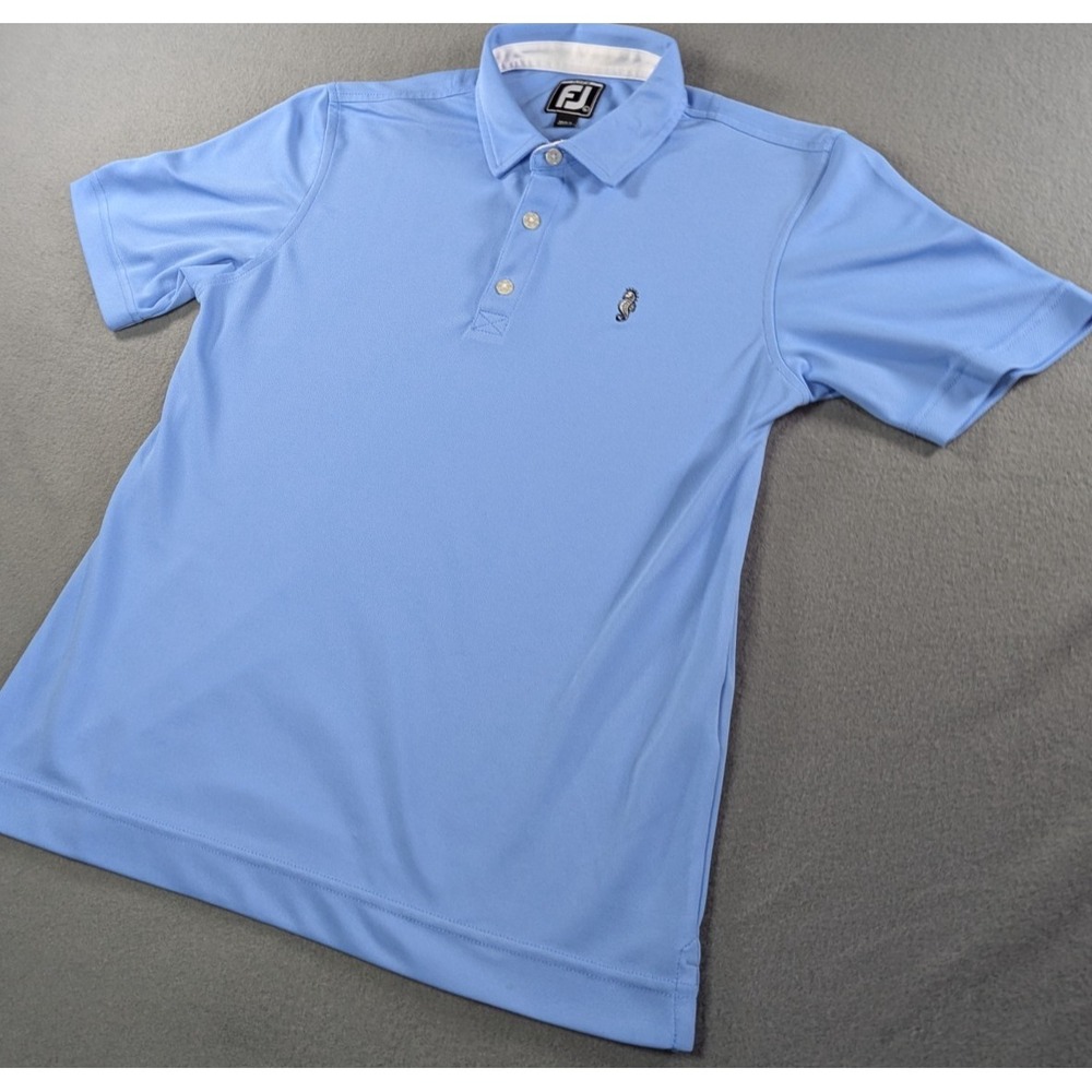 FootJoy Junior Golf Polo Shirt Large Blue Kiawah Island Club Seahorse Logo
